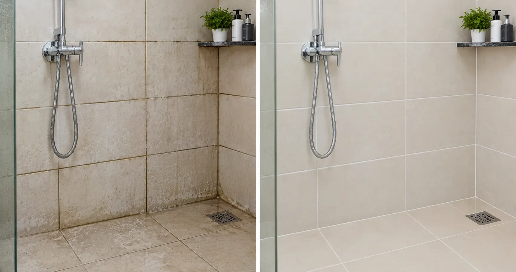 Bathroom tile grout before and after cleaning